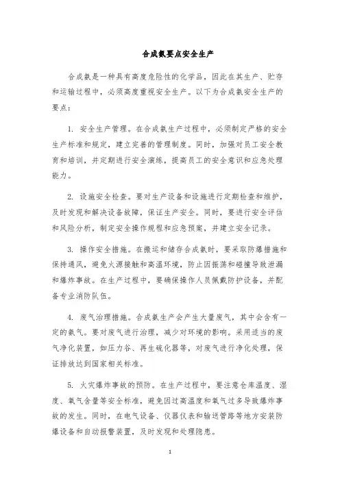 合成氨要点安全生产