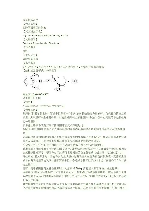 盐酸罗哌卡因注射液说明书
