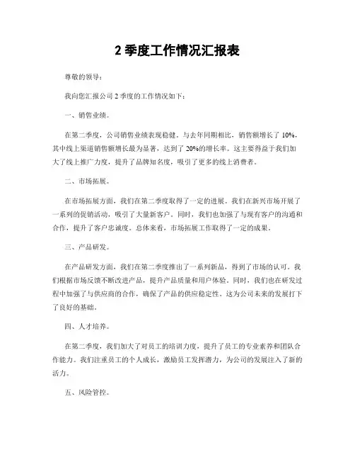2季度工作情况汇报表