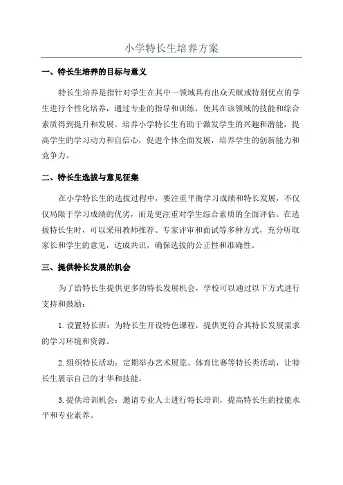 小学特长生培养方案