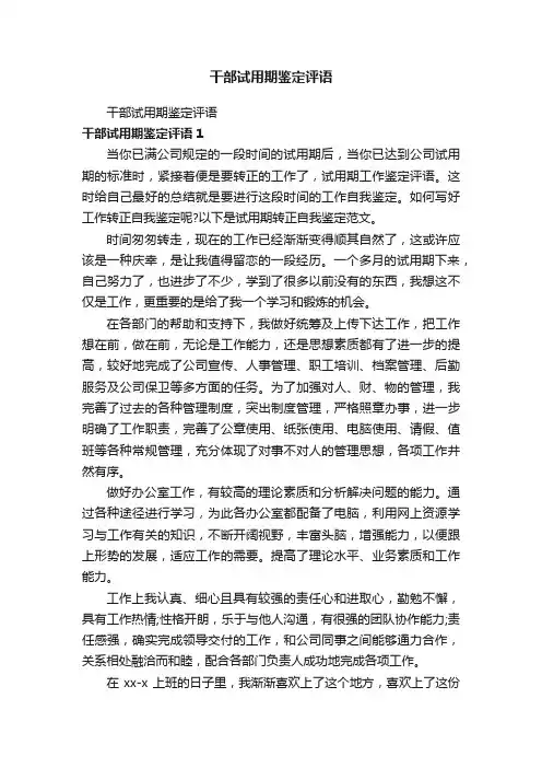 干部试用期鉴定评语