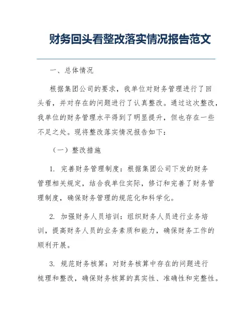 财务回头看整改落实情况报告范文
