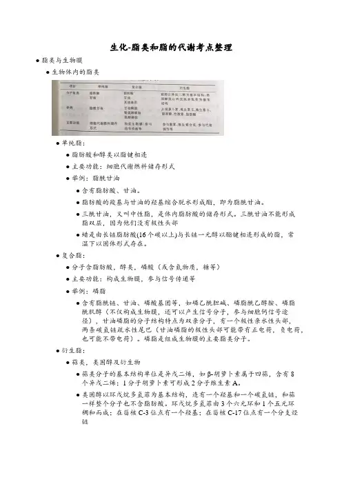 生化-脂类和脂代谢考点整理
