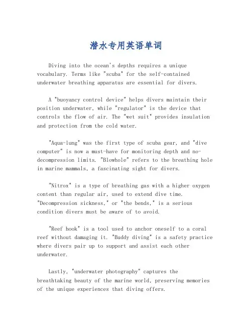潜水专用英语单词