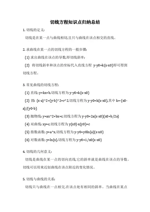 切线方程知识点归纳总结