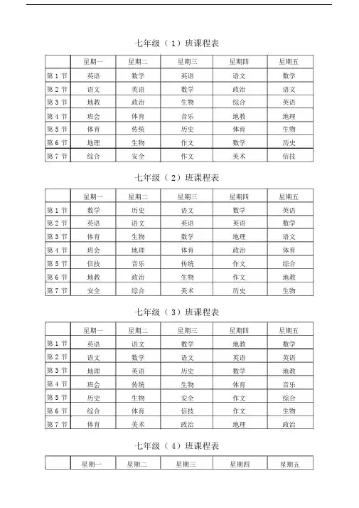 七年级班课程表格.doc