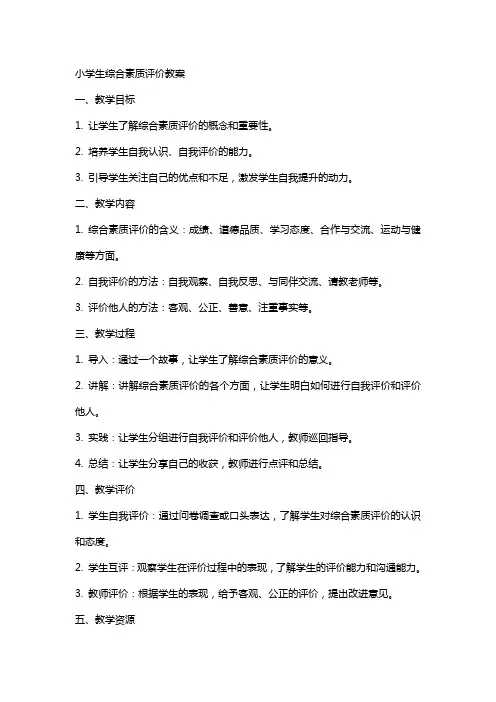 小学生综合素质评价教案