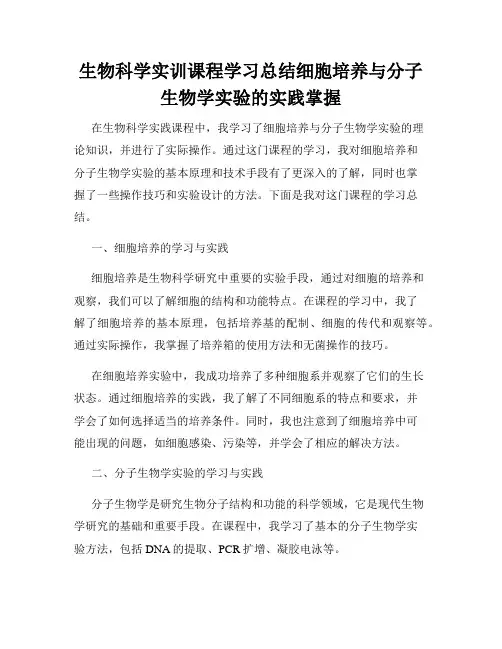生物科学实训课程学习总结细胞培养与分子生物学实验的实践掌握