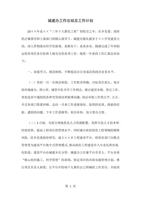 城建办工作总结及工作计划精选7页