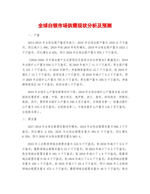 全球白银市场供需现状分析及预测