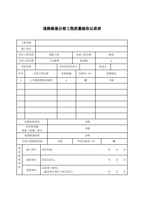 路基分部工程质量验收记录表