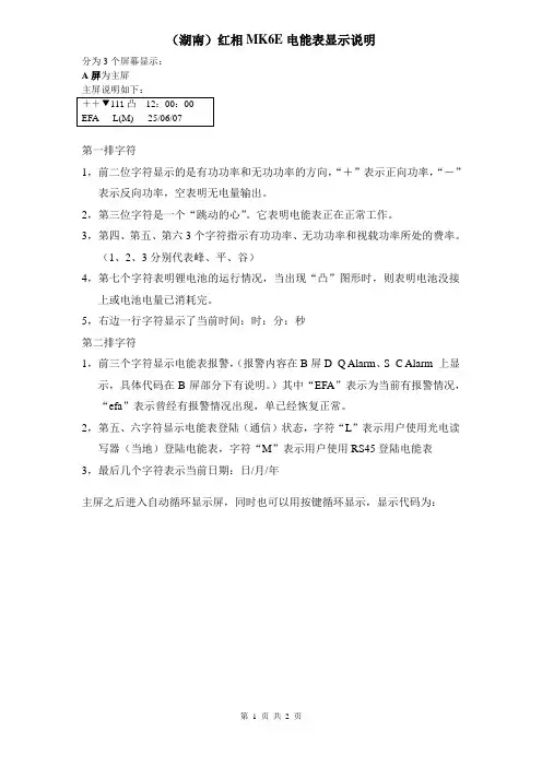 红相MK6E电能表显示代码说明