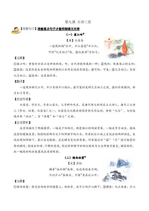 9.古诗三首(知识点+配套练习)四年级语文上册 含答案 部编版