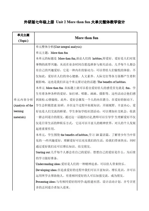 【新课标新教材】 Unit 2 外研版七年级上册
