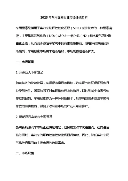 2023年车用尿素行业市场环境分析