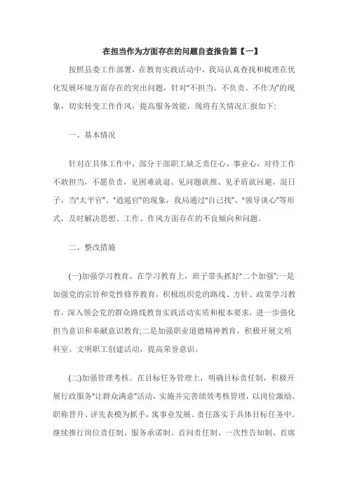 在担当作为方面存在的问题自查报告篇【一】