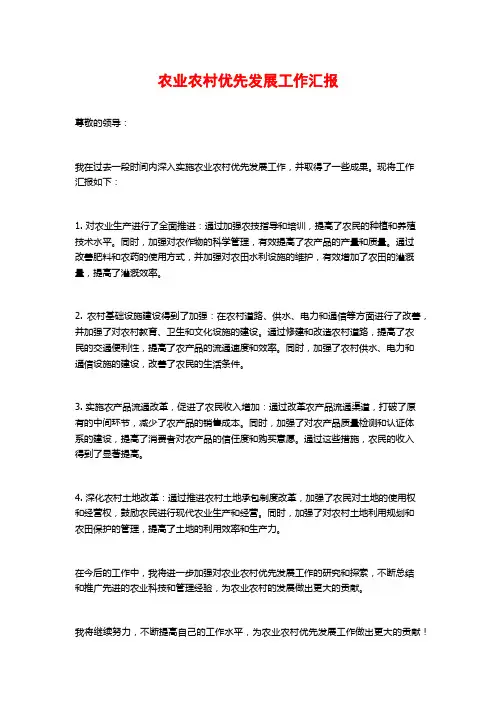 农业农村优先发展工作汇报