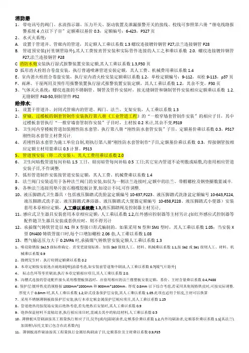 安装定额换算系数整理