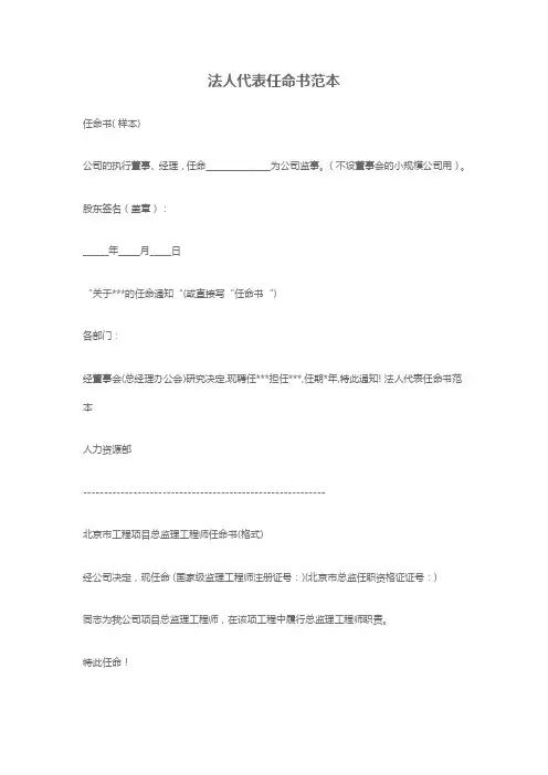 法人代表任命书范本