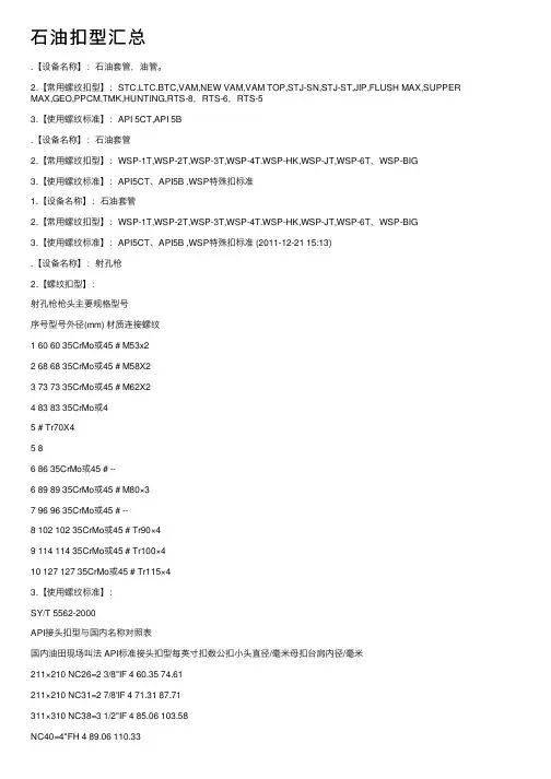 石油扣型汇总
