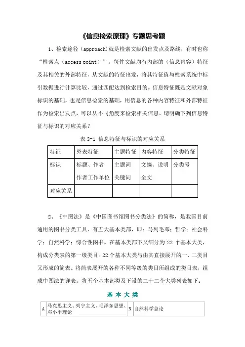 《信息检索原理》专题思考题