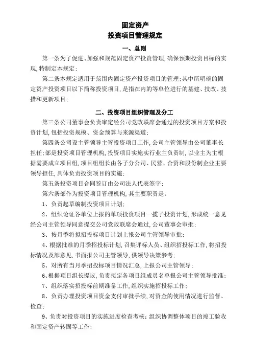 固定资产投资项目管理规定
