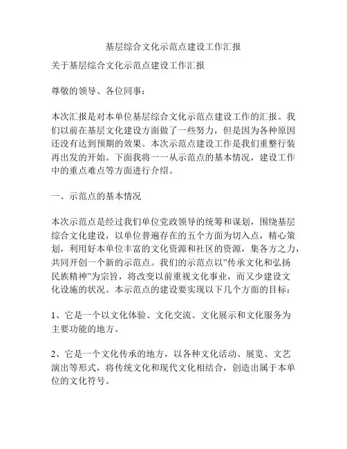 基层综合文化示范点建设工作汇报