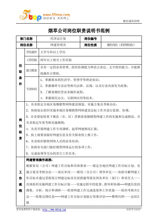 烟草公司网建管理员岗位职责说明书