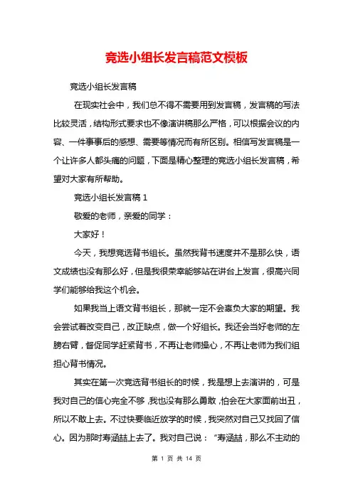 竞选小组长发言稿范文模板
