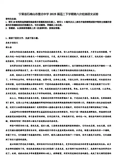 宁夏省石嘴山市重点中学2025届高三下学期第六次检测语文试卷含解析