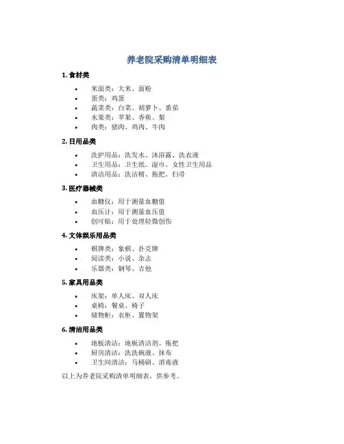 养老院采购清单明细表