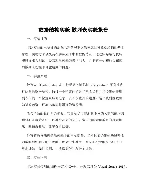 数据结构实验 散列表实验报告