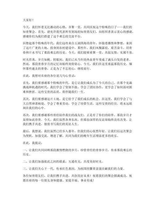 知青聚会上致辞发言稿范文