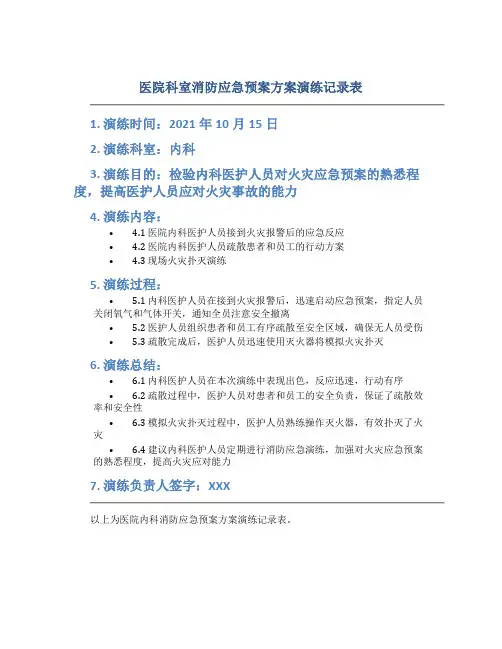医院科室消防应急预案方案演练记录表