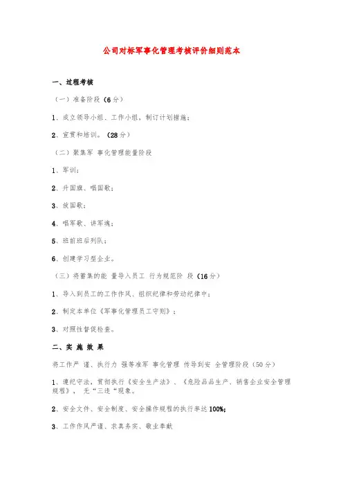 公司对标军事化管理考核评价细则范本