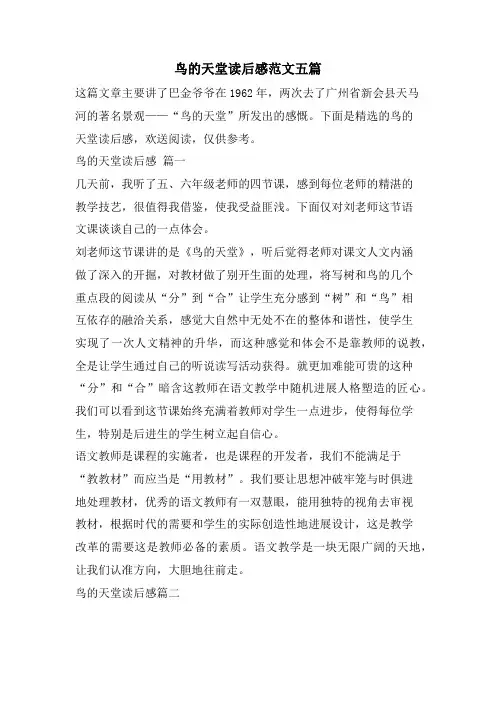 鸟的天堂读后感范文五篇