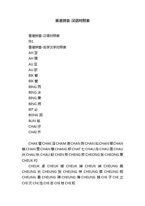 香港拼音-汉语对照表