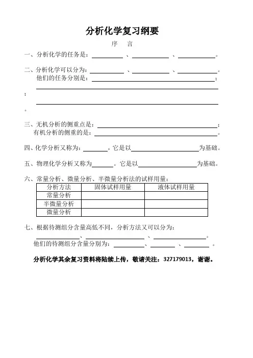 分析化学复习资料(一) 序言