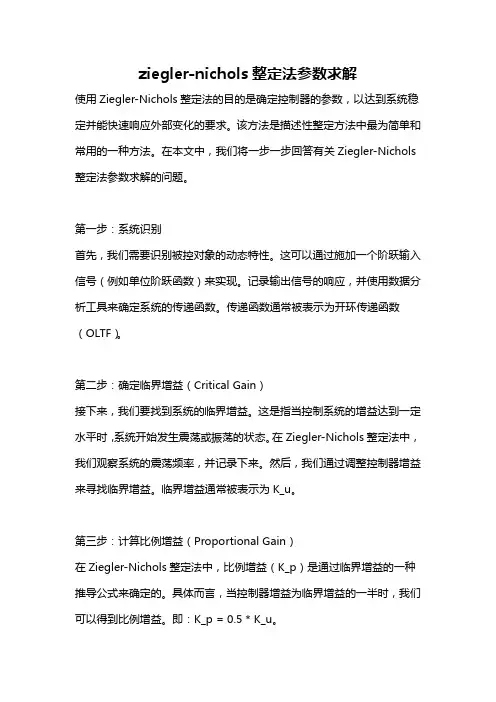 ziegler-nichols整定法参数求解