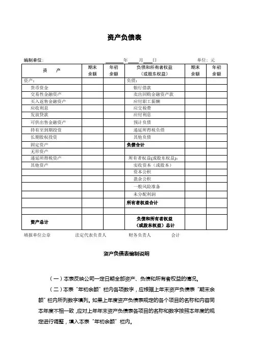 小贷公司资产负债表格式及编制说明