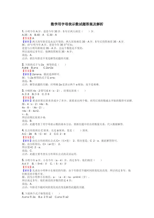 数学用字母表示数试题答案及解析
