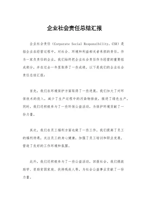 企业社会责任总结汇报