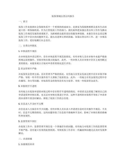低保领域自查自纠报告