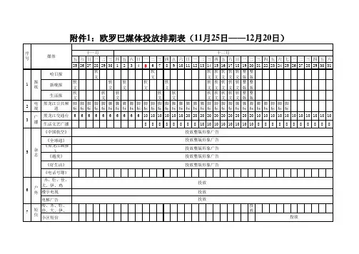 开业媒体投放排期表