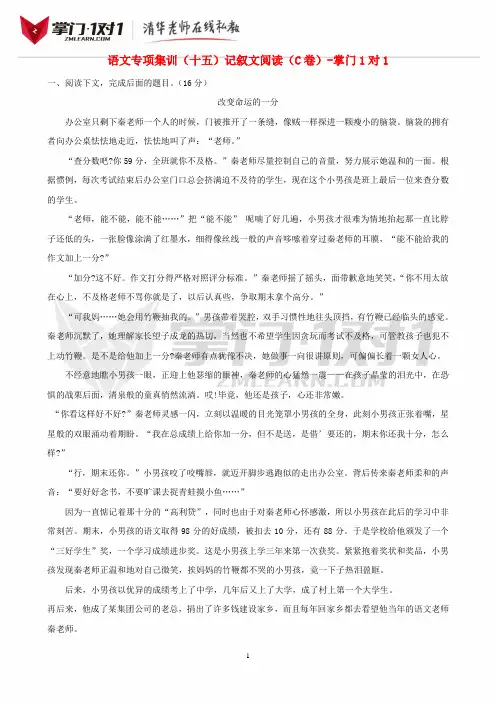 中考语文专项集训15 记叙文阅读(C卷)-掌门1对1