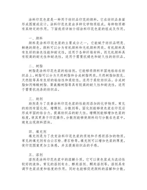 涂料印花色浆的组成及作用