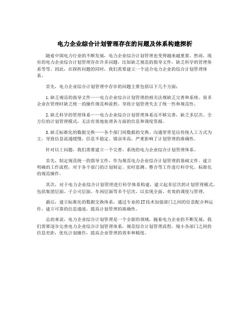 电力企业综合计划管理存在的问题及体系构建探析