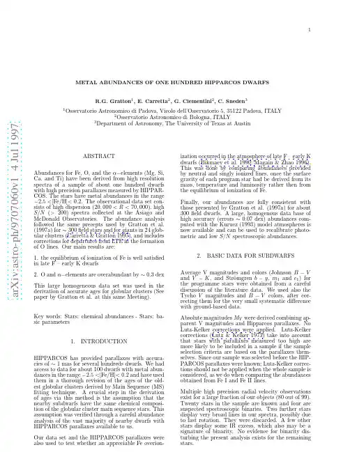 Metal Abundances of one Hundred Hipparcos Dwarfs
