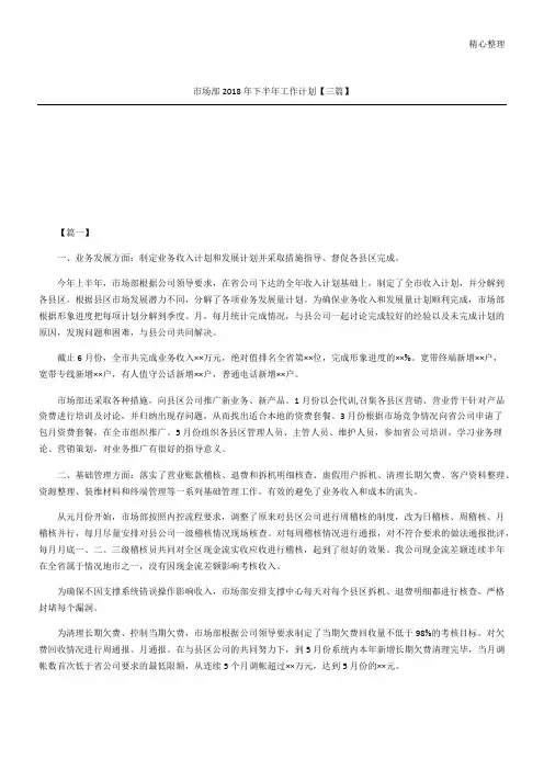 市场部年下半年工作计划三篇
