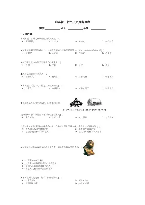 山东初一初中历史月考试卷带答案解析
